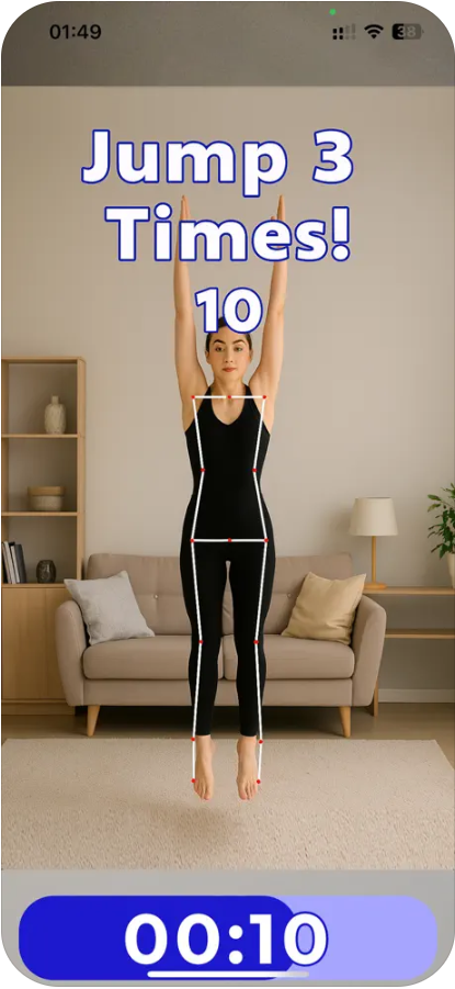 Mobile app screen showing jump test instructions